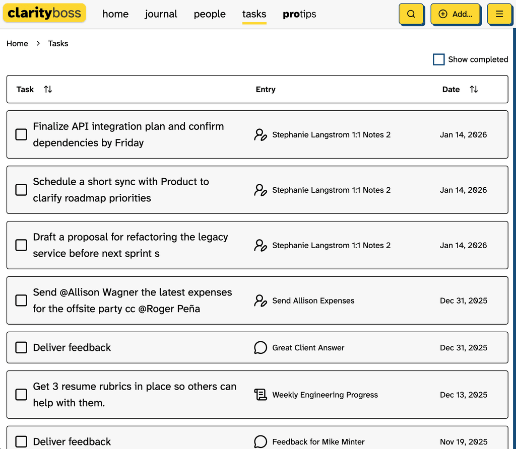 ClarityBoss Tasks Dashboard
