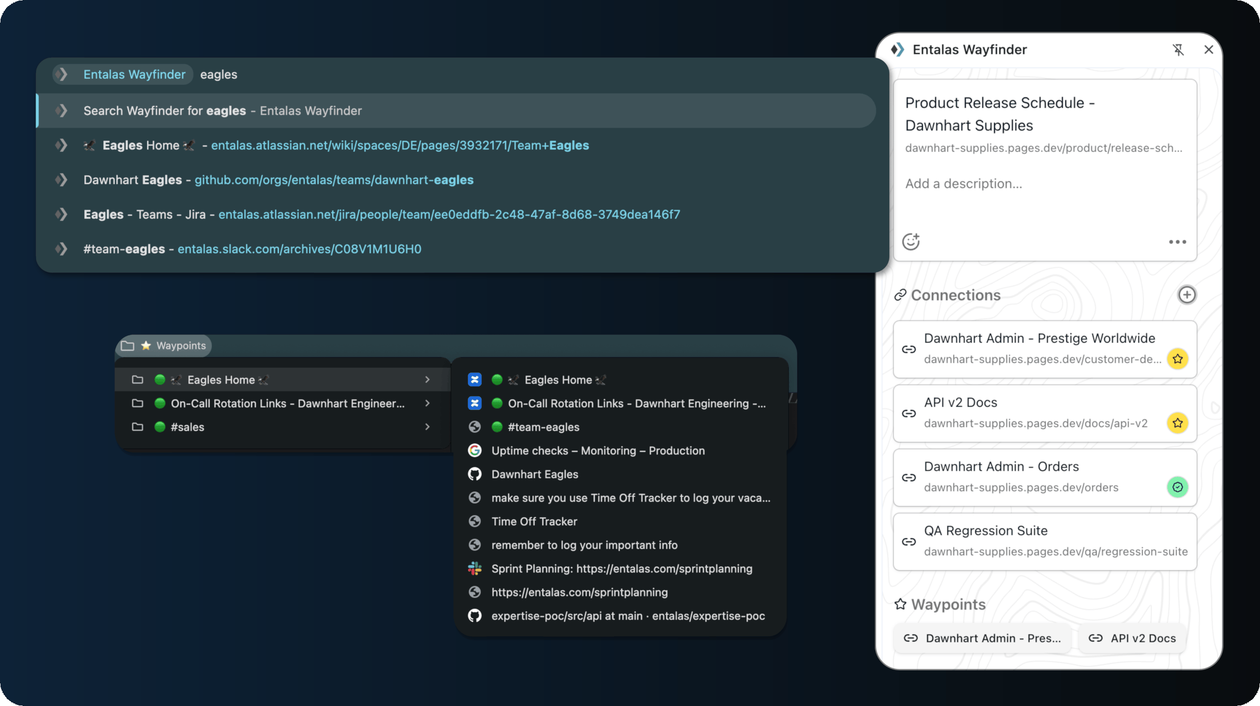 Entalas navigation interface showing smart bookmark organization