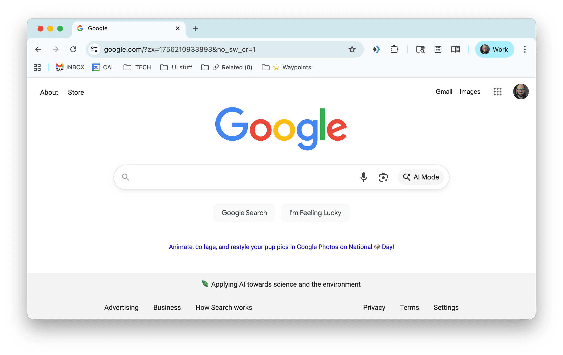 Chrome bookmarks bar in action
