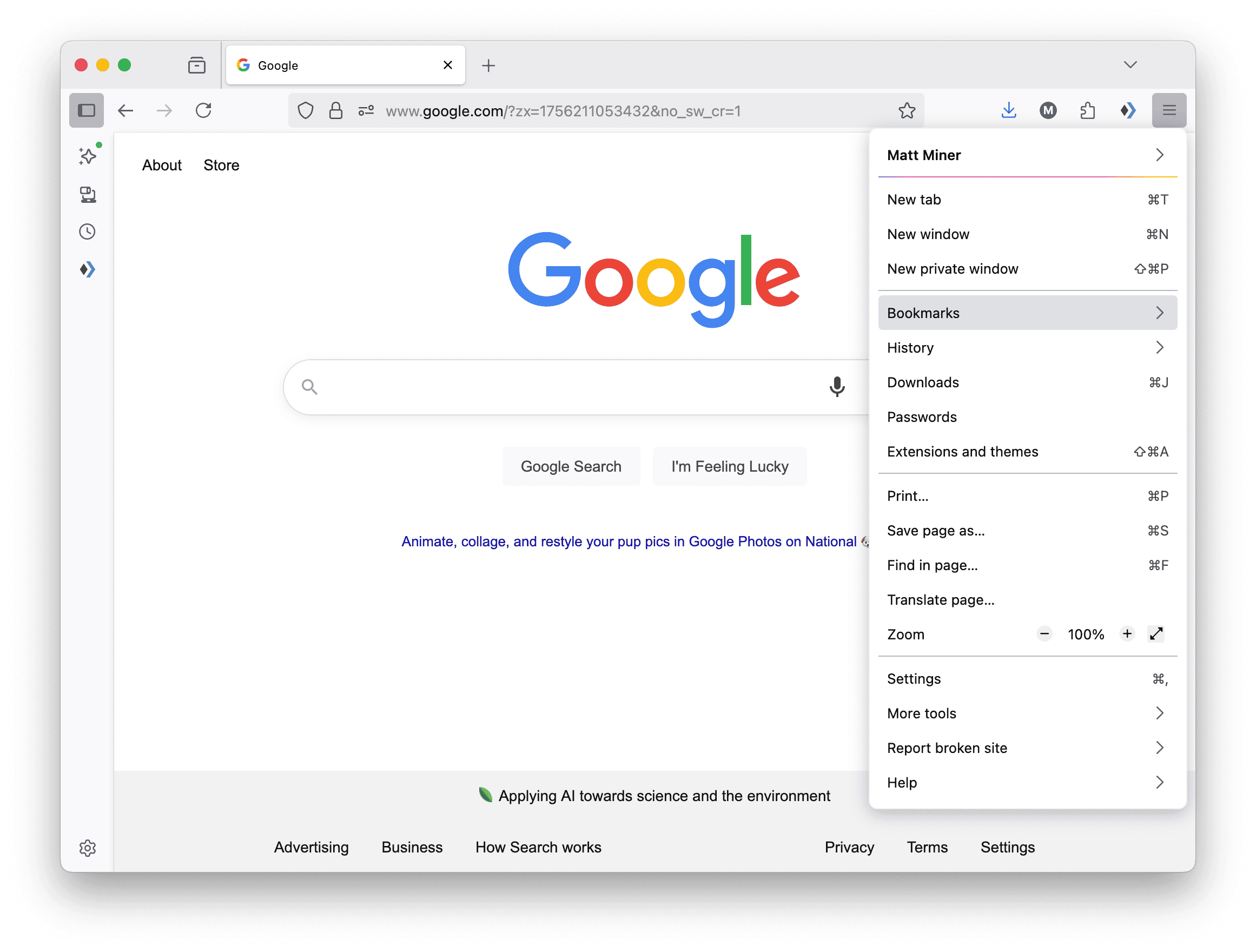 Firefox bookmarks toolbar option