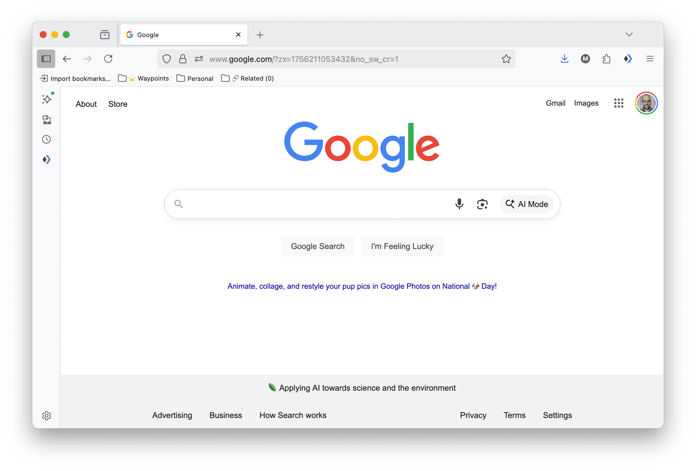 Firefox bookmarks toolbar in use