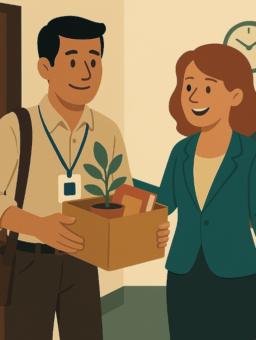 New employee excited and optimistic on their first day at work